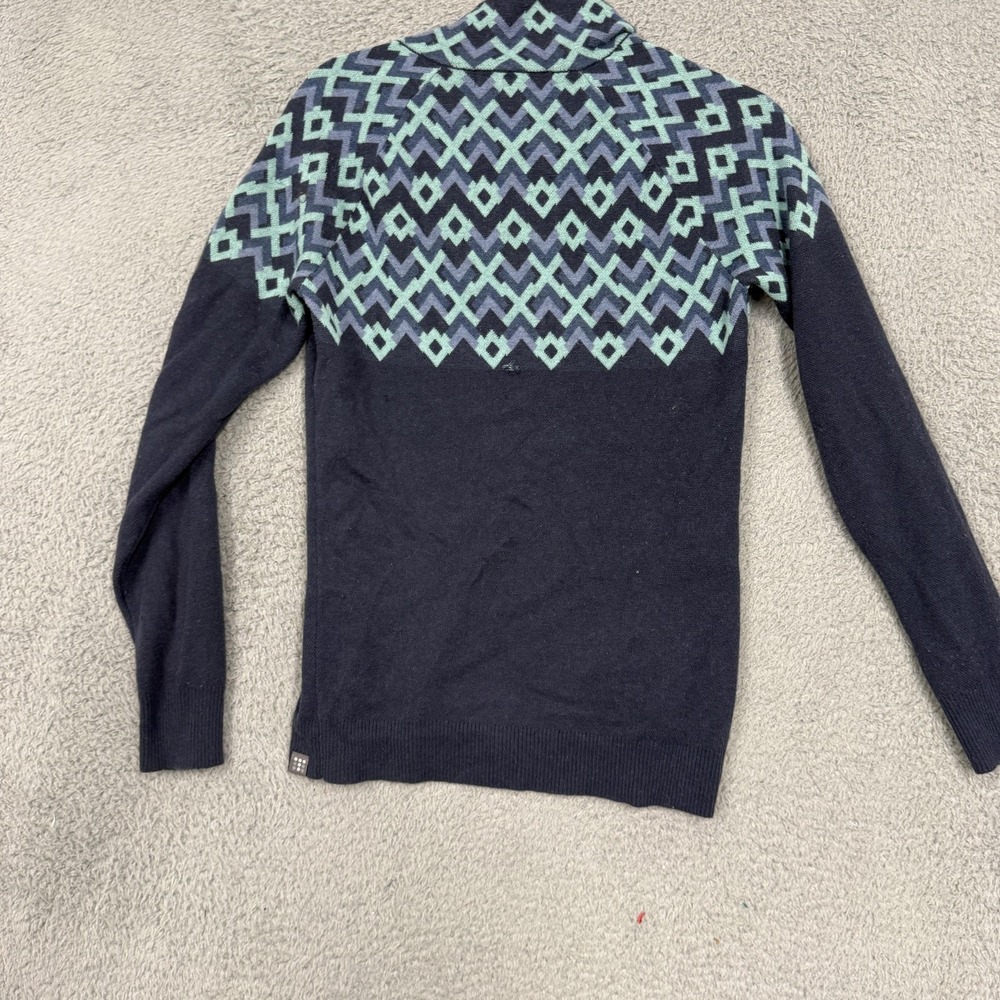 Title Nine Sweater Womens Small Blue Geometric 1/4 Zip Mock Neck Merino Wool - Picture 10 of 16